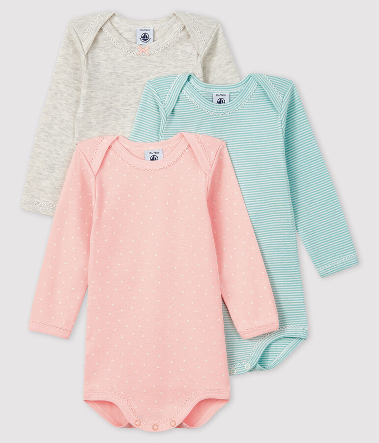 Lot de 3 bodies manches longues b&eacute;b&eacute; fille multicouleur