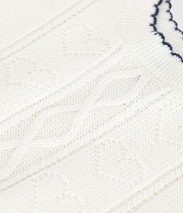 Pull b&eacute;b&eacute; en tricot laine et coton sans manches blanc