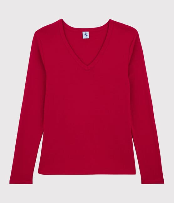 T-shirt col V iconique en coton Femme rouge TERKUIT