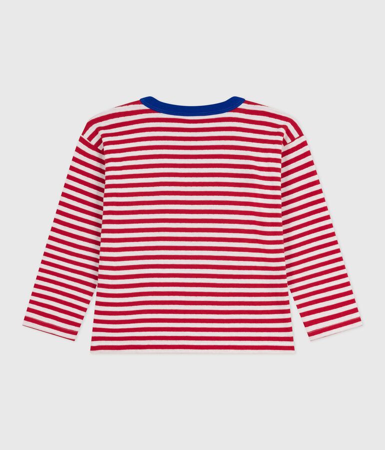 Tee-shirt enfant manches longues en coton ray&eacute; rouge POMPEI/ MILK