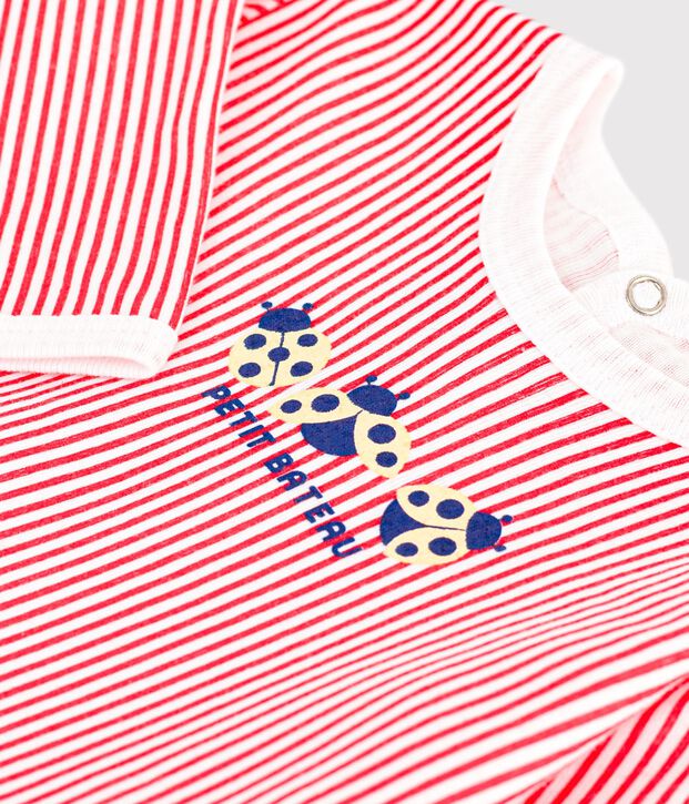 Pyjama b&eacute;b&eacute; en coton ouverture au dos ray&eacute; blanc/rouge