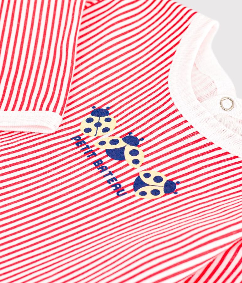 Pyjama b&eacute;b&eacute; en coton ouverture au dos ray&eacute; blanc/rouge