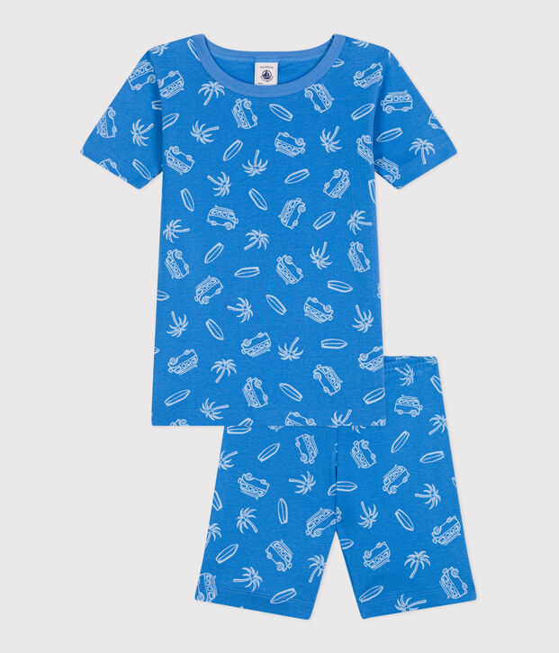 Pyjama short tr&egrave;s ajust&eacute; enfant en coton imprim&eacute; vans bleu/blanc