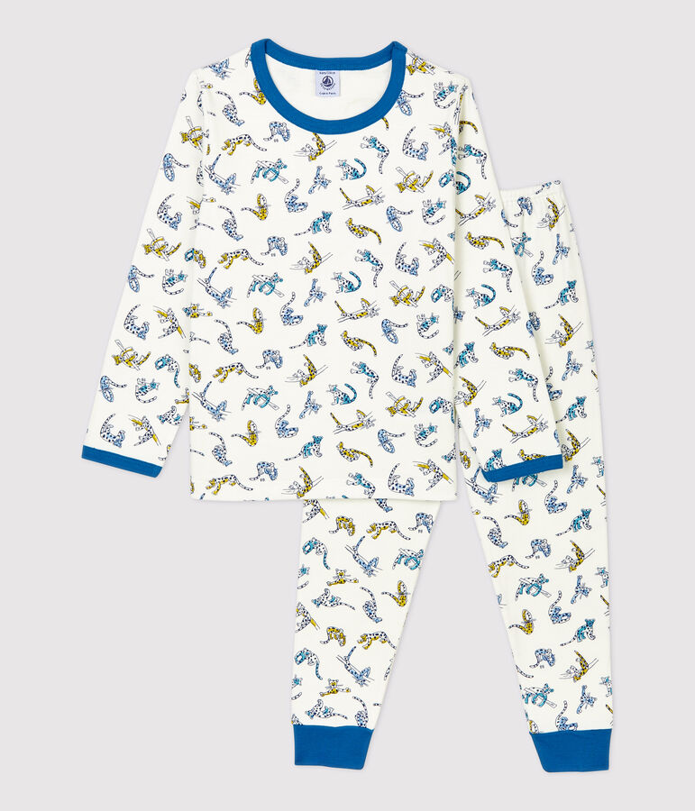 Pyjama imprim&eacute; panth&egrave;res petit gar&ccedil;on en coton bio blanc MARSHMALLOW/blanc MULTICO