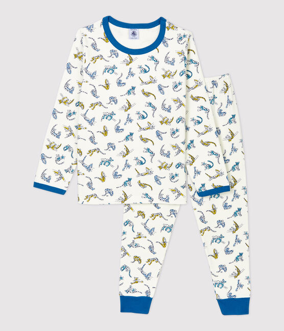 Pyjama imprimé panthères petit garçon en coton bio blanc MARSHMALLOW/blanc MULTICO