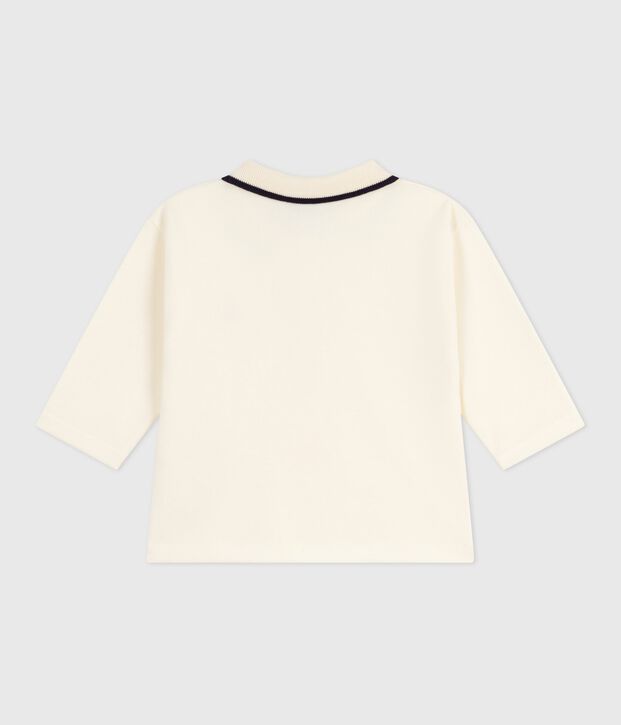 Polo b&eacute;b&eacute; en coton &agrave; manches longues uni blanc cass&eacute;