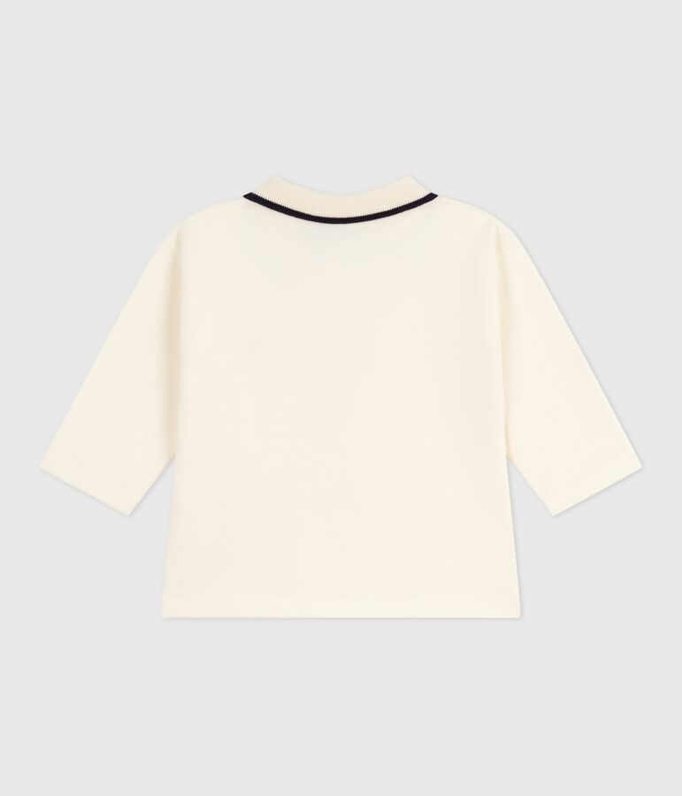 Polo b&eacute;b&eacute; en coton &agrave; manches longues uni &eacute;cru MILK