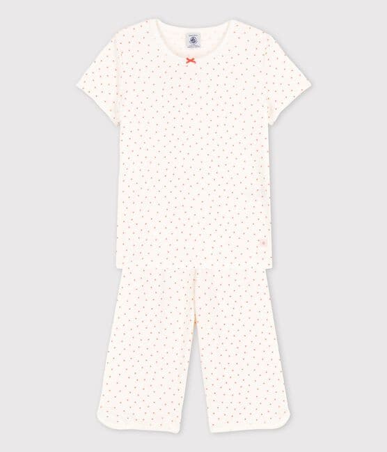 Pyjama petits cœurs petite fille en coton blanc MARSHMALLOW/ PAPAYE