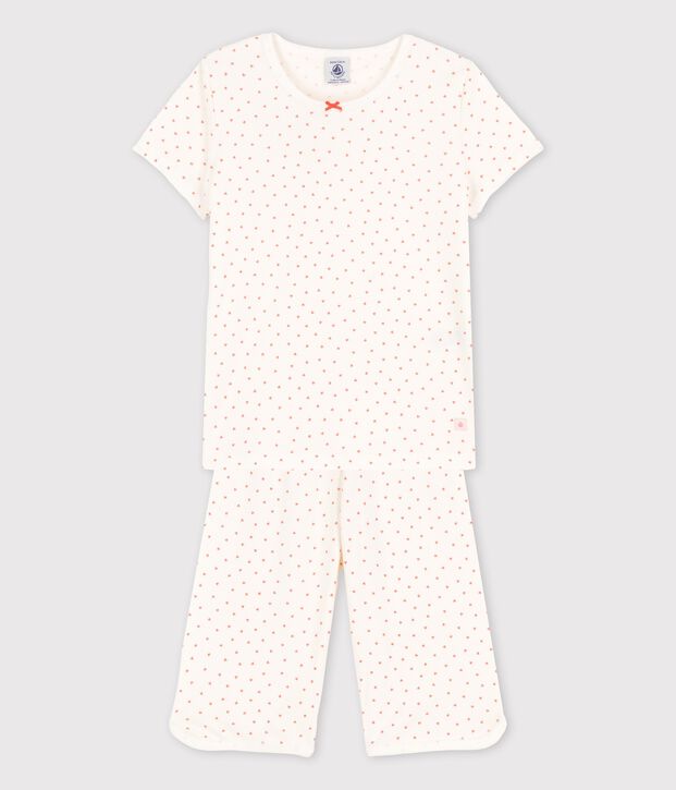 Pyjama petits c&oelig;urs petite fille en coton blanc/rose
