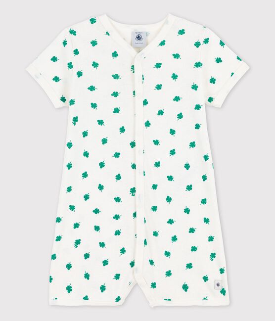 Combicourt bébé imprimé végétal en lin et coton blanc MARSHMALLOW/vert GAZON