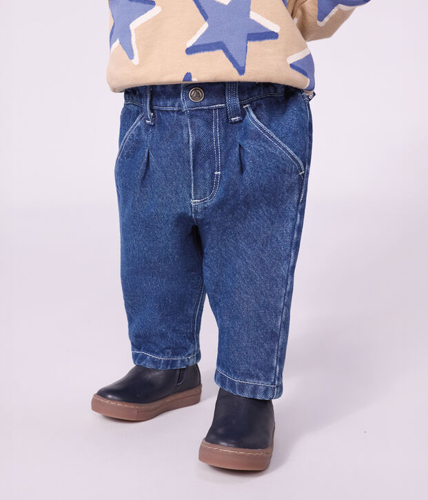 Pantalon b&eacute;b&eacute; en denim uni bleu