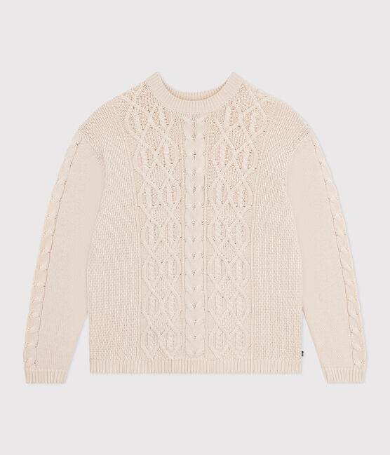 Pull femme en laine et coton torsadé uni écru AVALANCHE