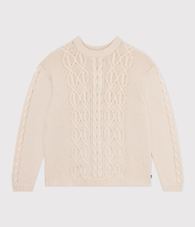 Pull femme en laine et coton torsad&eacute; uni &eacute;cru