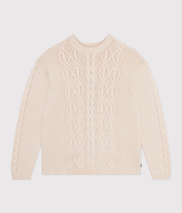 Pull femme en laine et coton torsad&eacute; uni &eacute;cru AVALANCHE