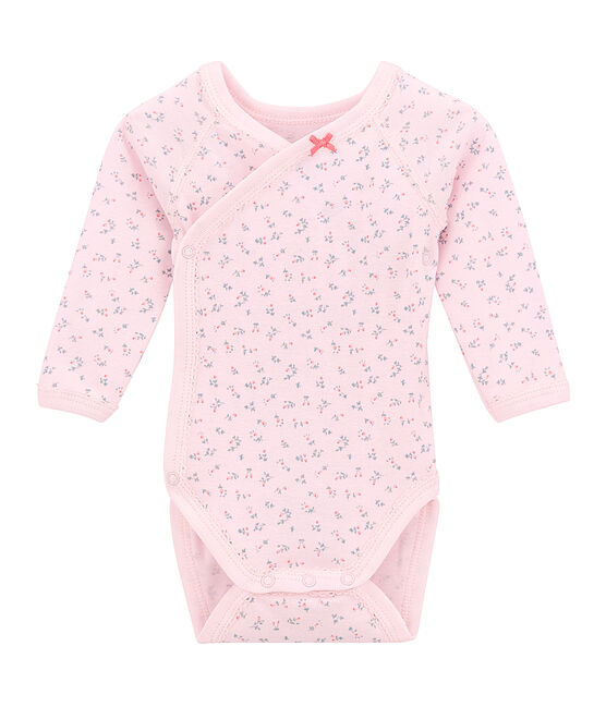 Body naissance fille manches longues imprimé rose VIENNE/blanc MULTICO