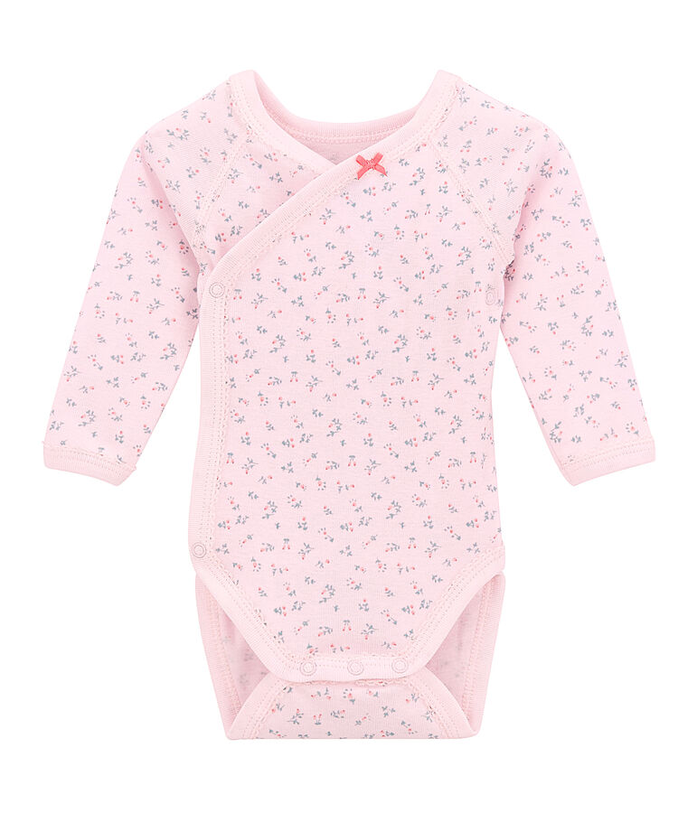 Body naissance fille manches longues imprim&eacute; rose VIENNE/blanc MULTICO