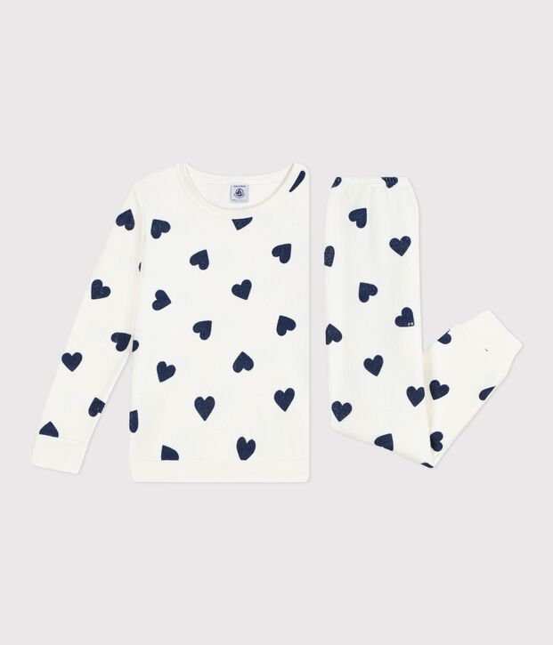 Pyjama enfant en coton &eacute;ponge imprim&eacute; c&oelig;urs bleu/bleu