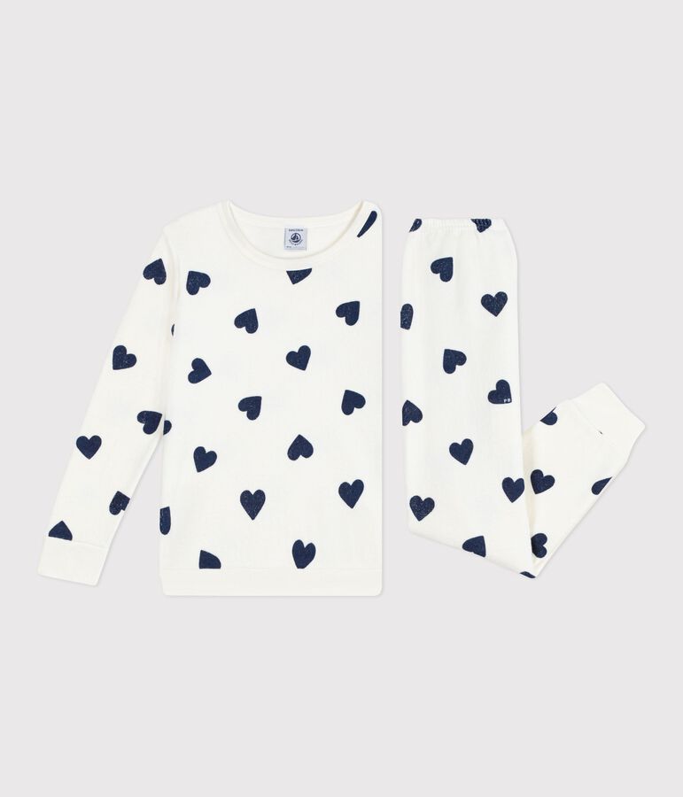 Pyjama enfant en coton &eacute;ponge imprim&eacute; c&oelig;urs bleu MILK/ SOIR