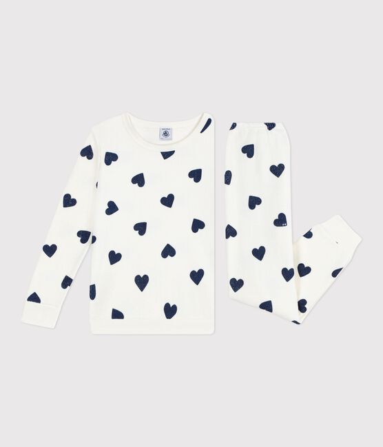 Pyjama enfant en coton éponge imprimé cœurs bleu MILK/ SOIR