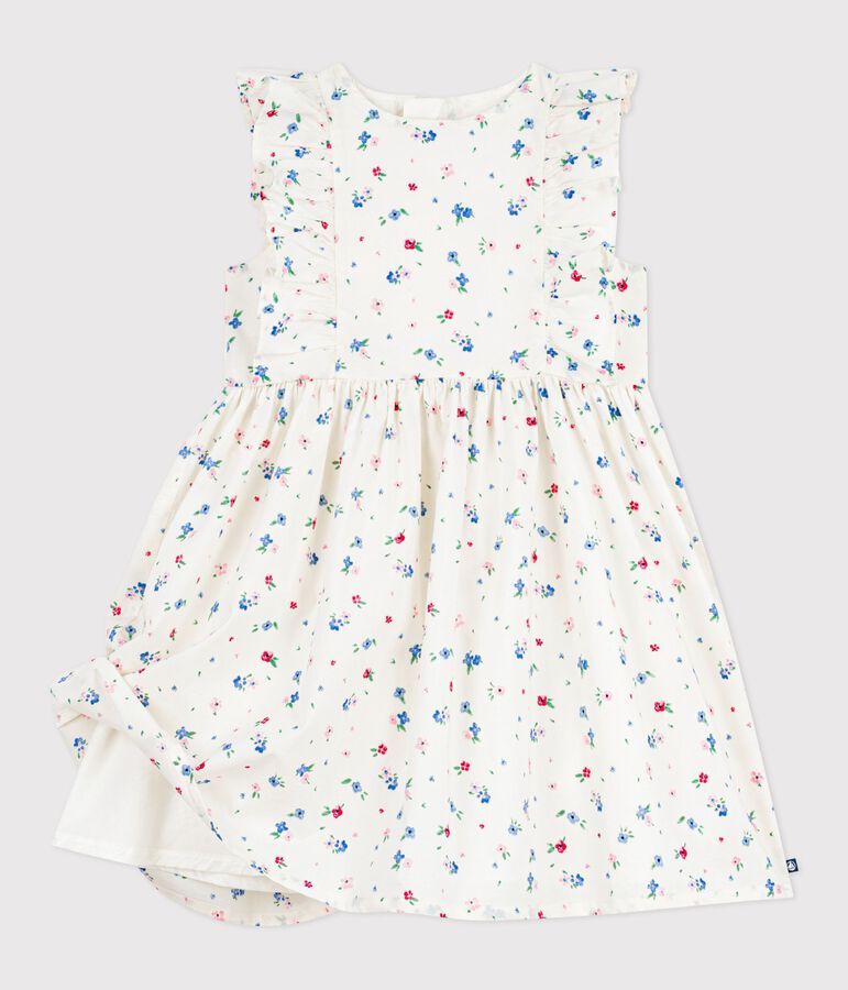 Robe sans manches enfant en coton imprim&eacute;e fleurs blanc MARSHMALLOW/blanc MULTICO
