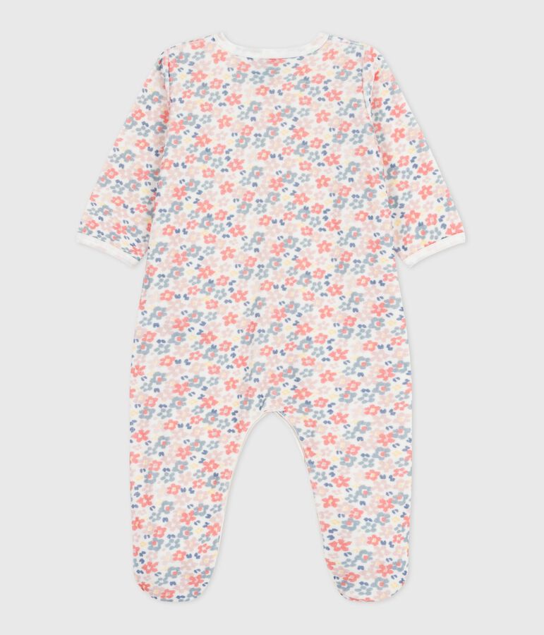 Pyjama b&eacute;b&eacute; en velours imprim&eacute; fleuri blanc MARSHMALLOW/blanc MULTICO