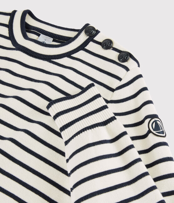 Pull marin coton Femme blanc MARSHMALLOW/bleu SMOKING