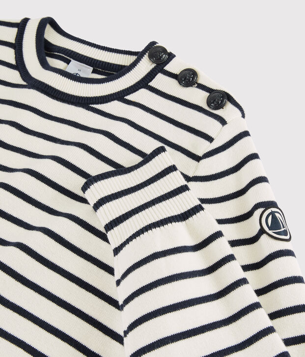 Pull marin coton Femme blanc/bleu