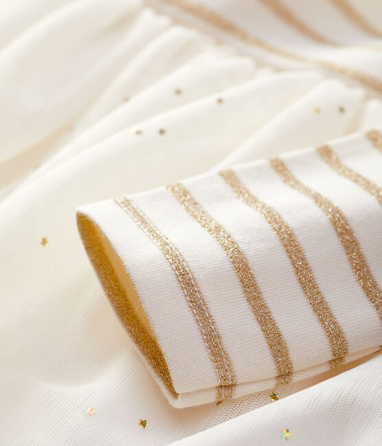 Robe manches longues bi-matière bébé fille beige COQUILLE/jaune LUREX DORE