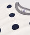 T-shirt col rond à pois en coton  Femme blanc MARSHMALLOW/bleu MEDIEVAL