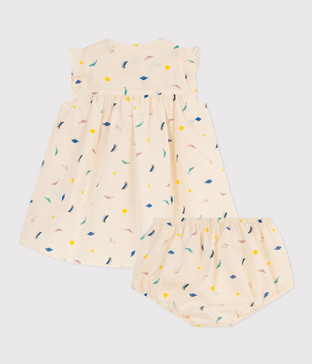 Robe et bloomer imprim&eacute;s en popeline b&eacute;b&eacute; &eacute;cru/multicouleur