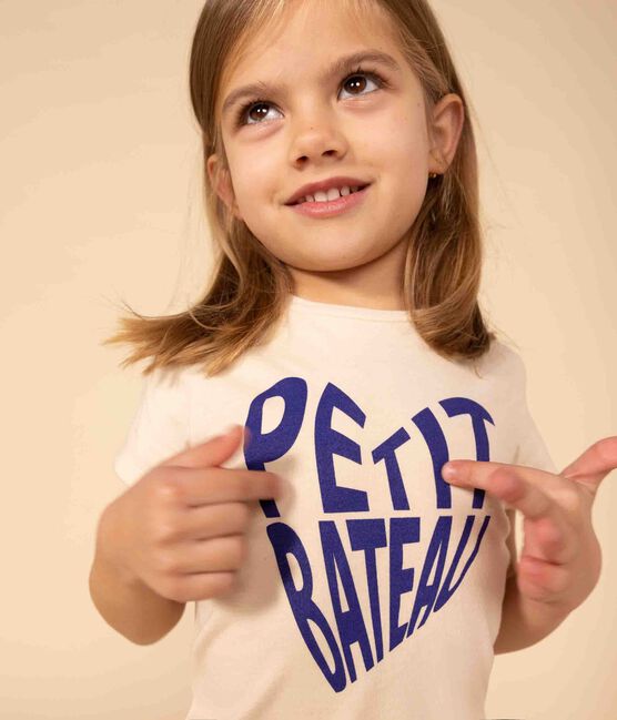 Tee-shirt manches courtes en coton enfant fille écru AVALANCHE