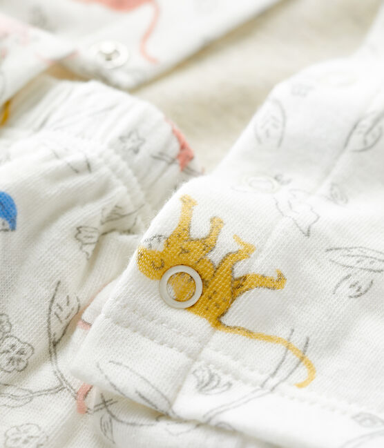 Ensemble 3 pièces imprimé singes en tubique bio bébé blanc MARSHMALLOW/blanc MULTICO