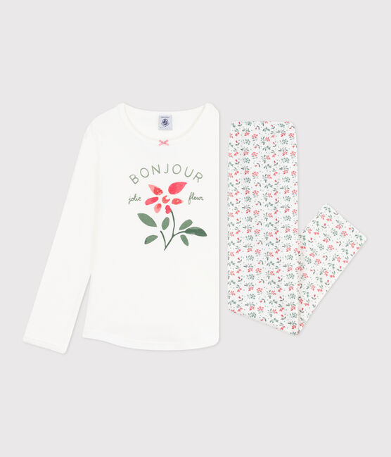 Pyjama enfant en coton imprimé fleuri blanc MARSHMALLOW/blanc MULTICO