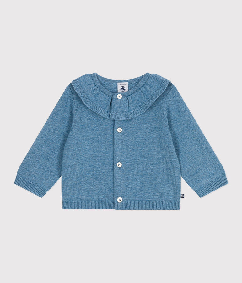 Cardigan b&eacute;b&eacute; en tricot laine et coton uni &agrave; col bleu ADRIATIC