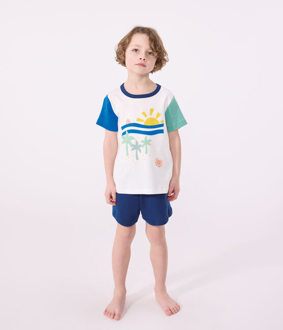 Pyjama short enfant en coton blanc MARSHMALLOW/blanc MULTICO