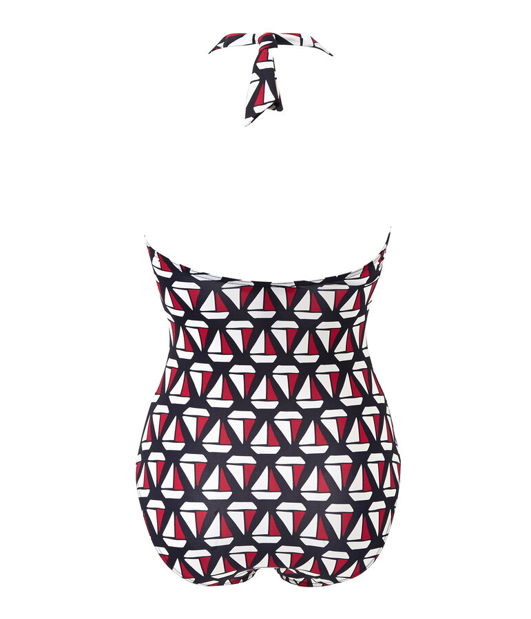 Maillot de bain 1 pi&egrave;ce femme imprim&eacute; bleu SMOKING/blanc MULTICO