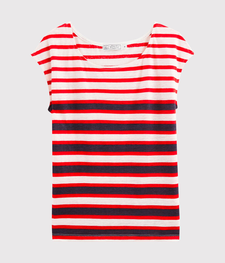 Tee shirt lin femme blanc/rouge/bleu