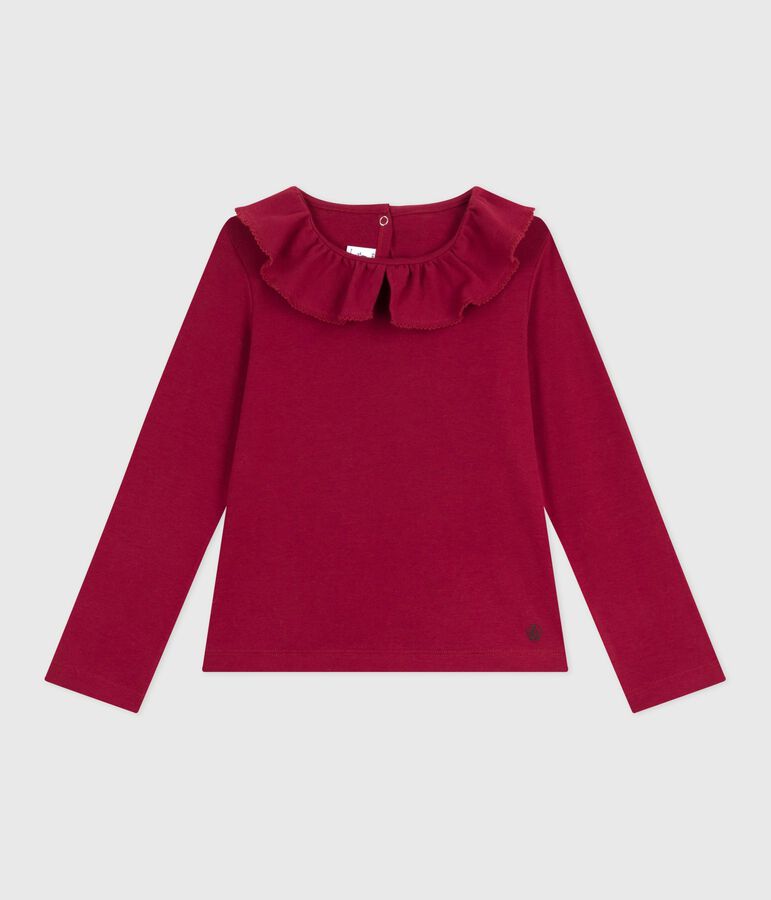 Tee-shirt enfant manches longues en coton uni rouge AMARANTE