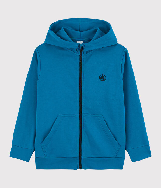 Sweatshirt zipp&eacute; &agrave; capuche en coton enfant gar&ccedil;on bleu
