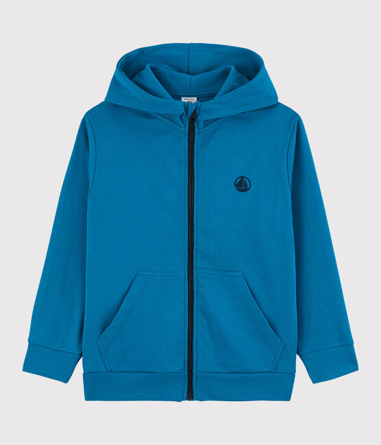 Sweatshirt zippé à capuche en coton enfant garçon bleu MYKONOS