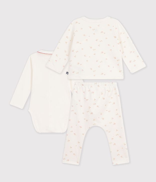 Ensemble b&eacute;b&eacute; en coton &agrave; col imprim&eacute; &agrave; fleurs &eacute;cru/multicouleur