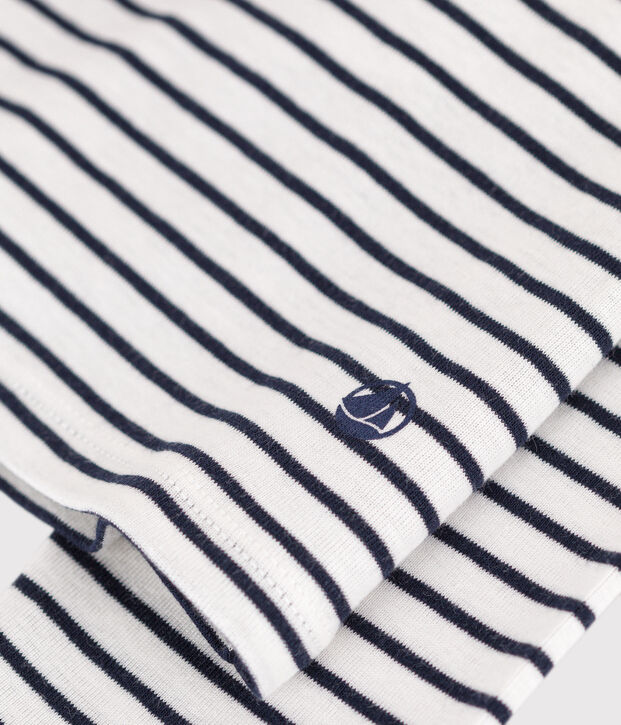Tee-shirt col roul&eacute; L'ICONIQUE en coton Femme blanc/bleu