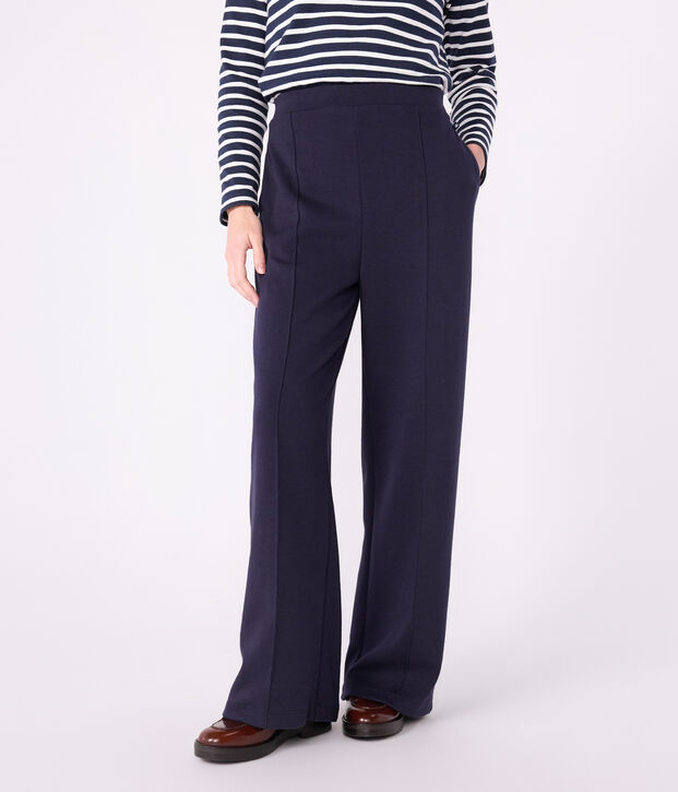 Pantalon femme en coton bleu marine