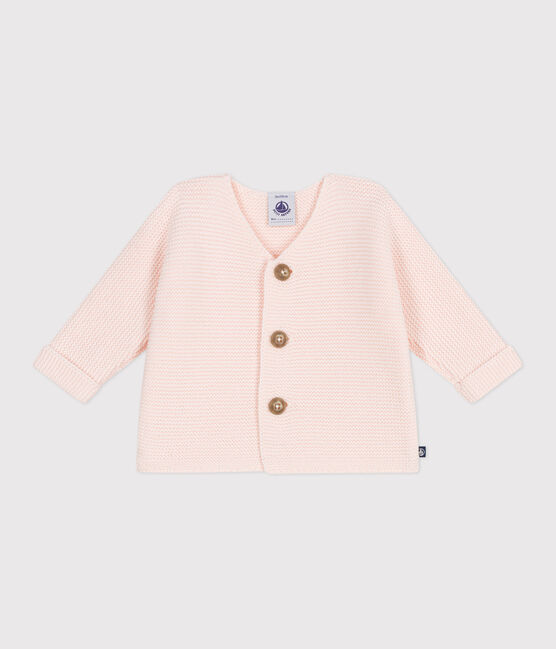 Cardigan bébé tricot point mousse en coton rose FLEUR