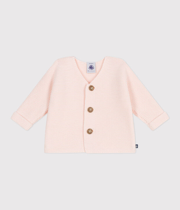 Cardigan b&eacute;b&eacute; tricot point mousse en coton rose clair