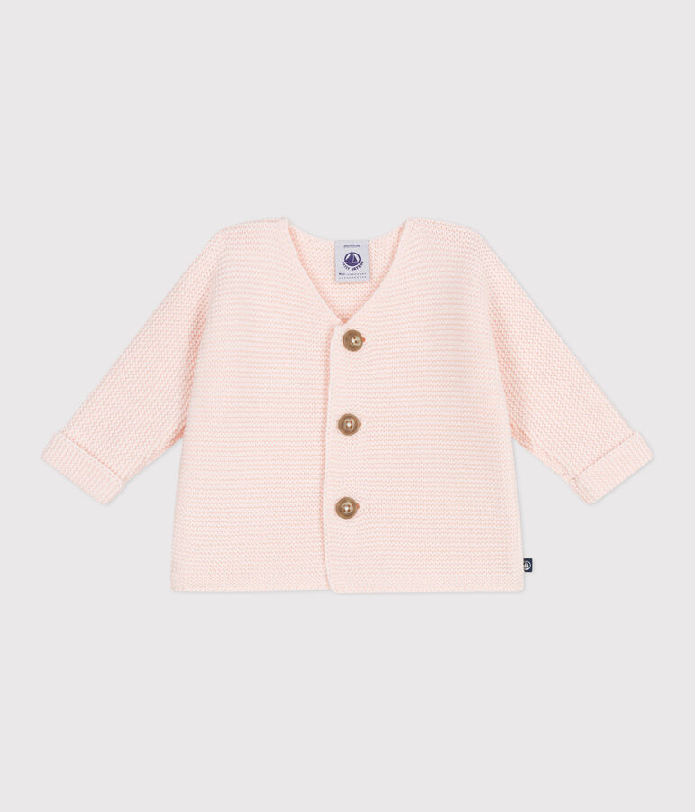 Cardigan b&eacute;b&eacute; tricot point mousse en coton rose FLEUR