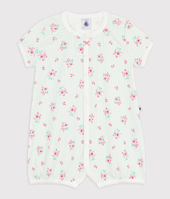 Combinaison courte b&eacute;b&eacute; en coton fleuri blanc MARSHMALLOW/blanc MULTICO