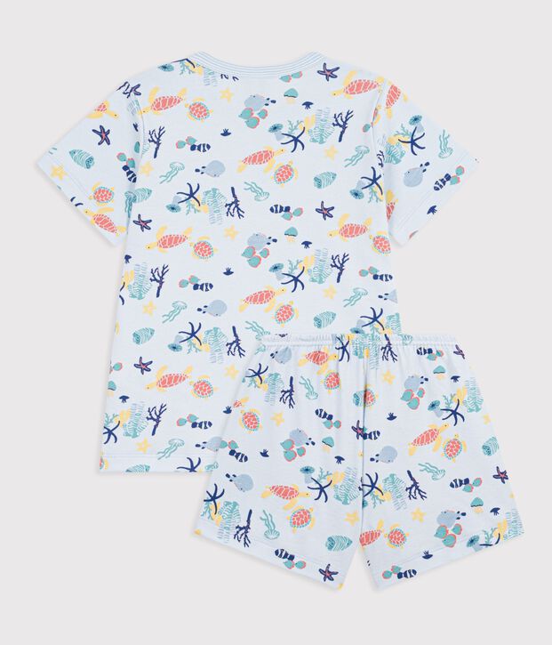 Pyjama short enfant en coton imprim&eacute; phosphorescent bleu/multicouleur