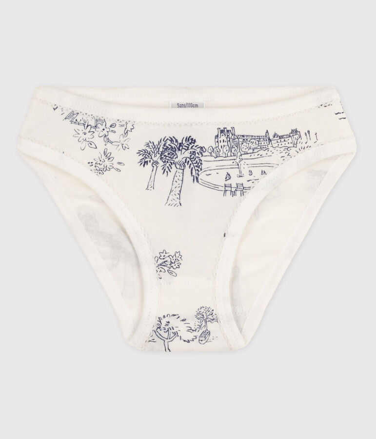Culotte petite fille en coton blanc/bleu