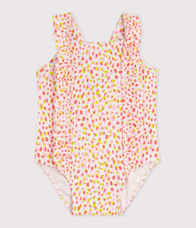 Maillot de bain b&eacute;b&eacute; une pi&egrave;ce &agrave; volants, imprim&eacute; blanc/multicouleur
